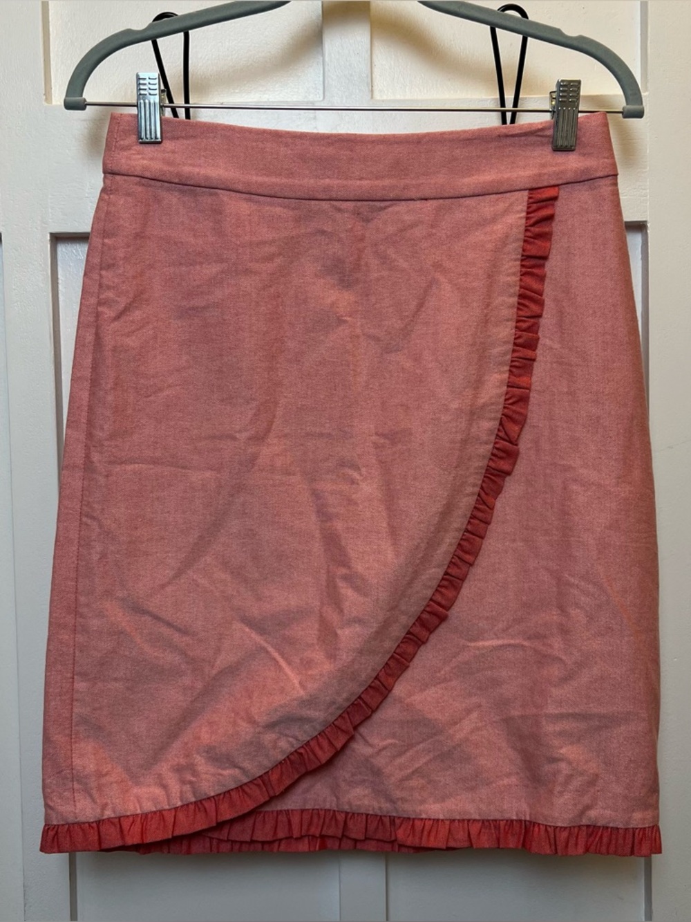 J Crew Siz 2 Faux Wrap Pink Apron Style Skirt Vintage Inspired Retro 100% Cotton - Picture 2 of 11